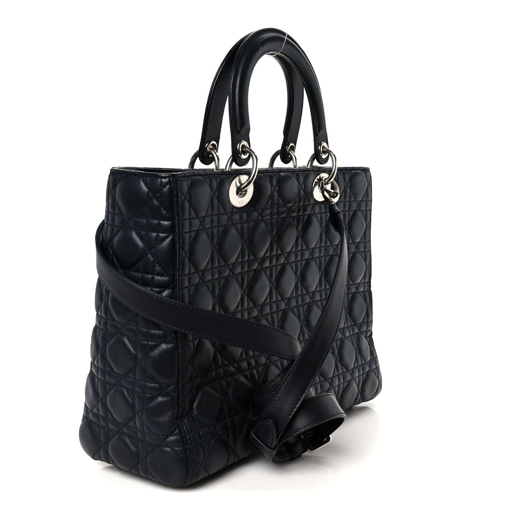 Lambskin Cannage Large Lady Dior Navy Blue