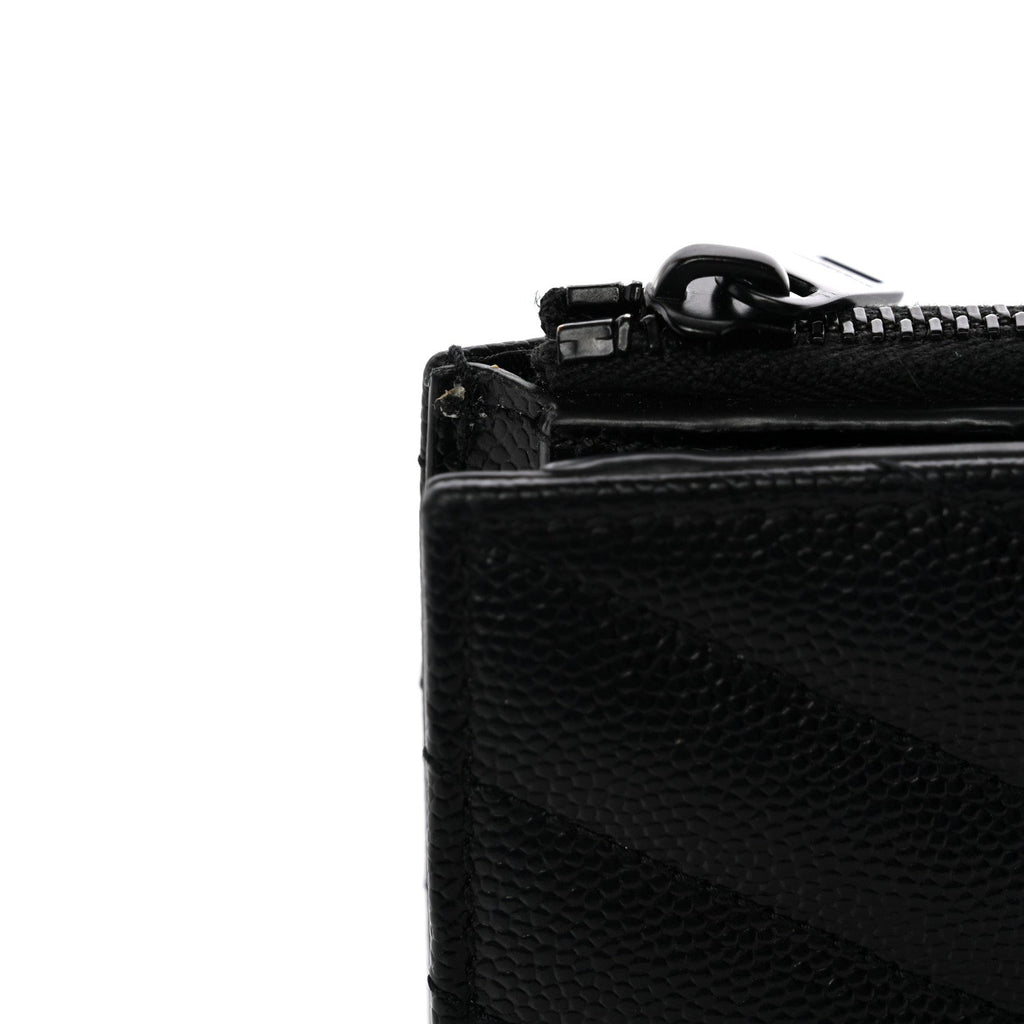 Grain De Poudre Matelasse Chevron Monogram Zipped Two-Part Wallet Black