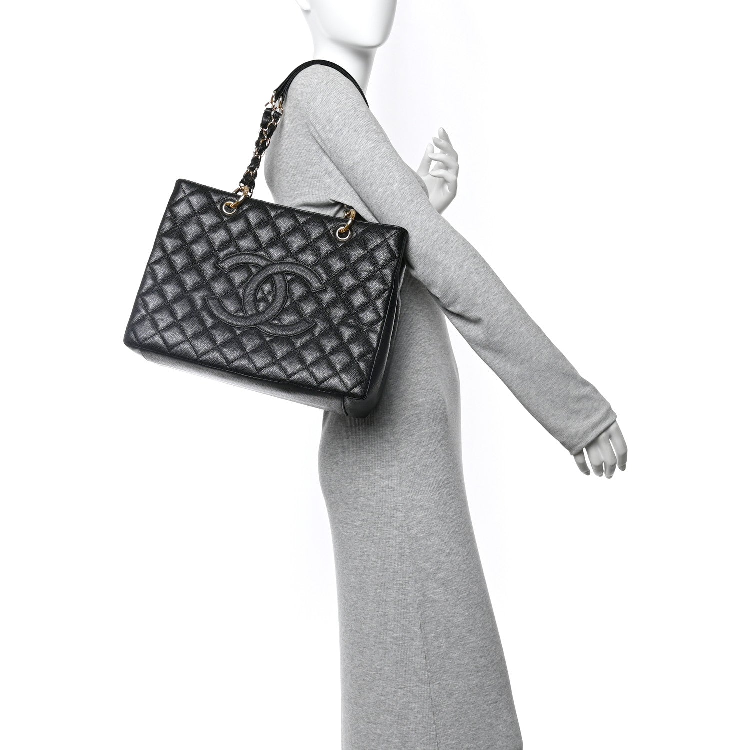 Caviar Quilted Grand Shopping Tote GST Black