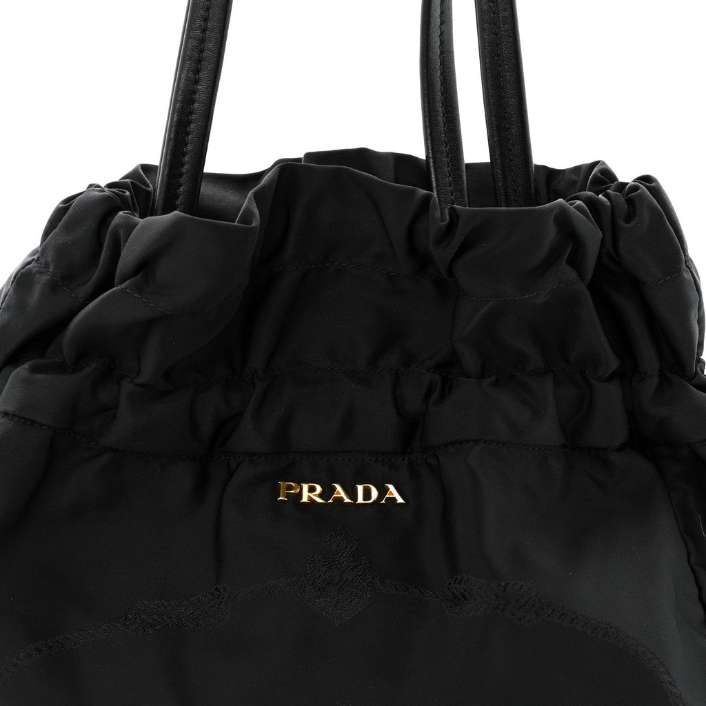 Tessuto Nylon Jacquard Logo Drawstring Tote Black