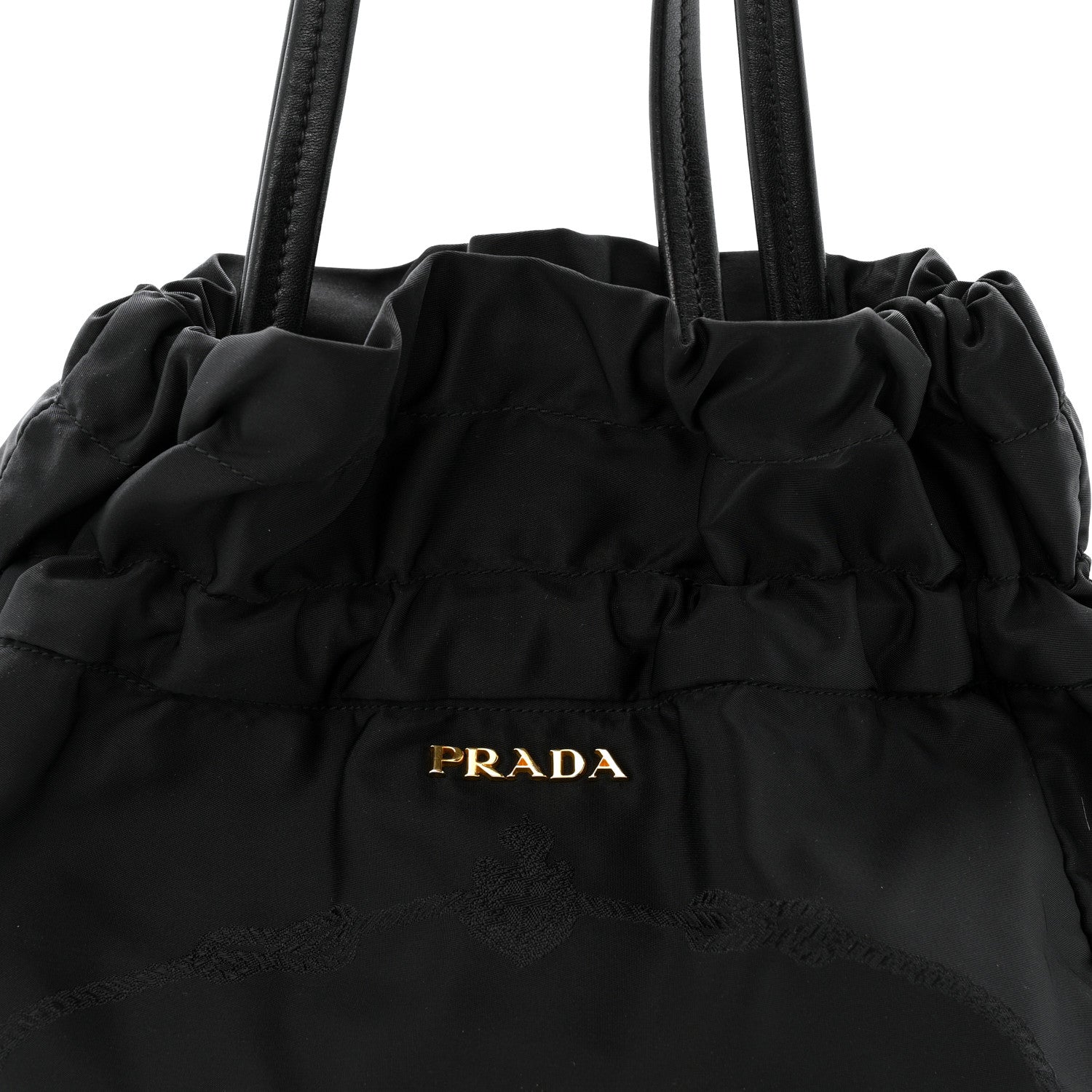 Tessuto Nylon Jacquard Logo Drawstring Tote Black