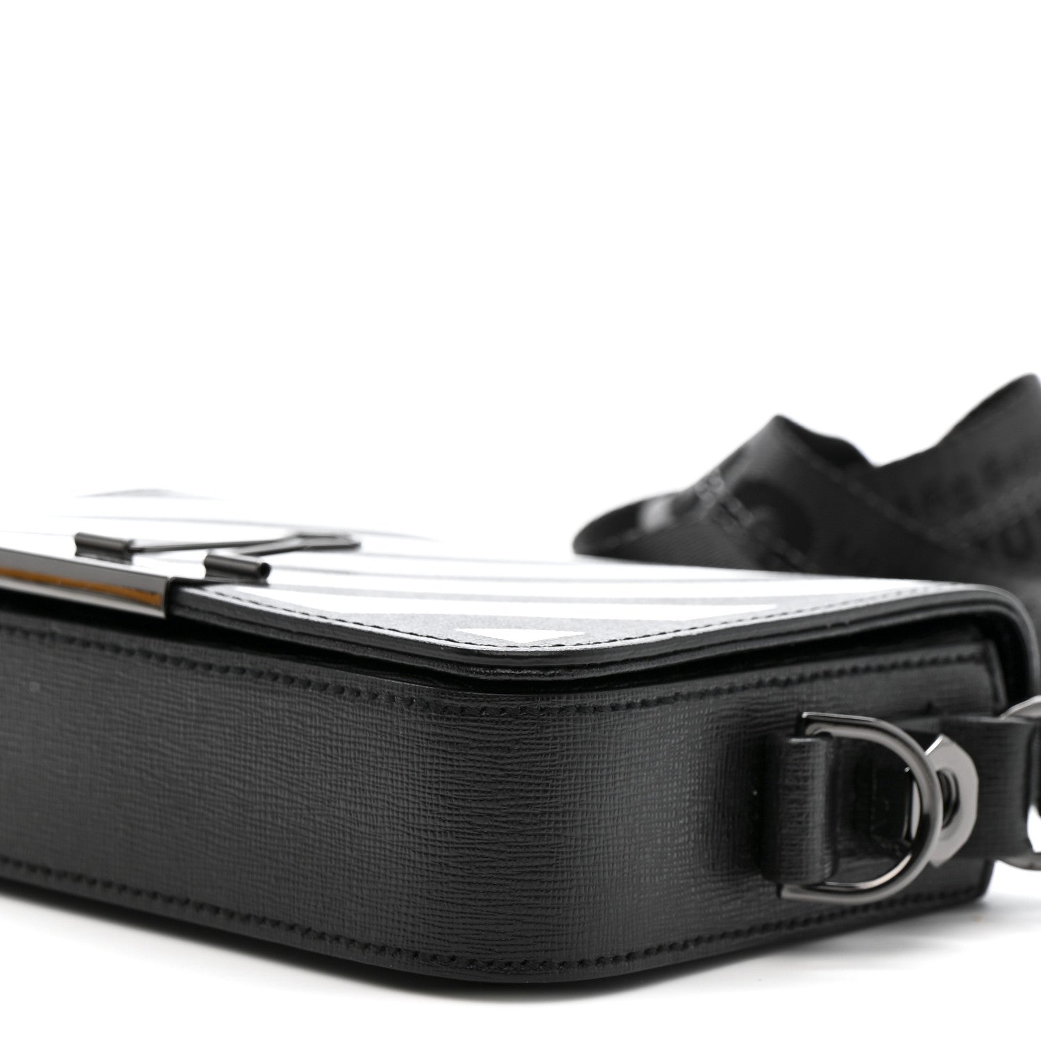 Saffiano Striped Mini Diag Binder Clip Bag Black White