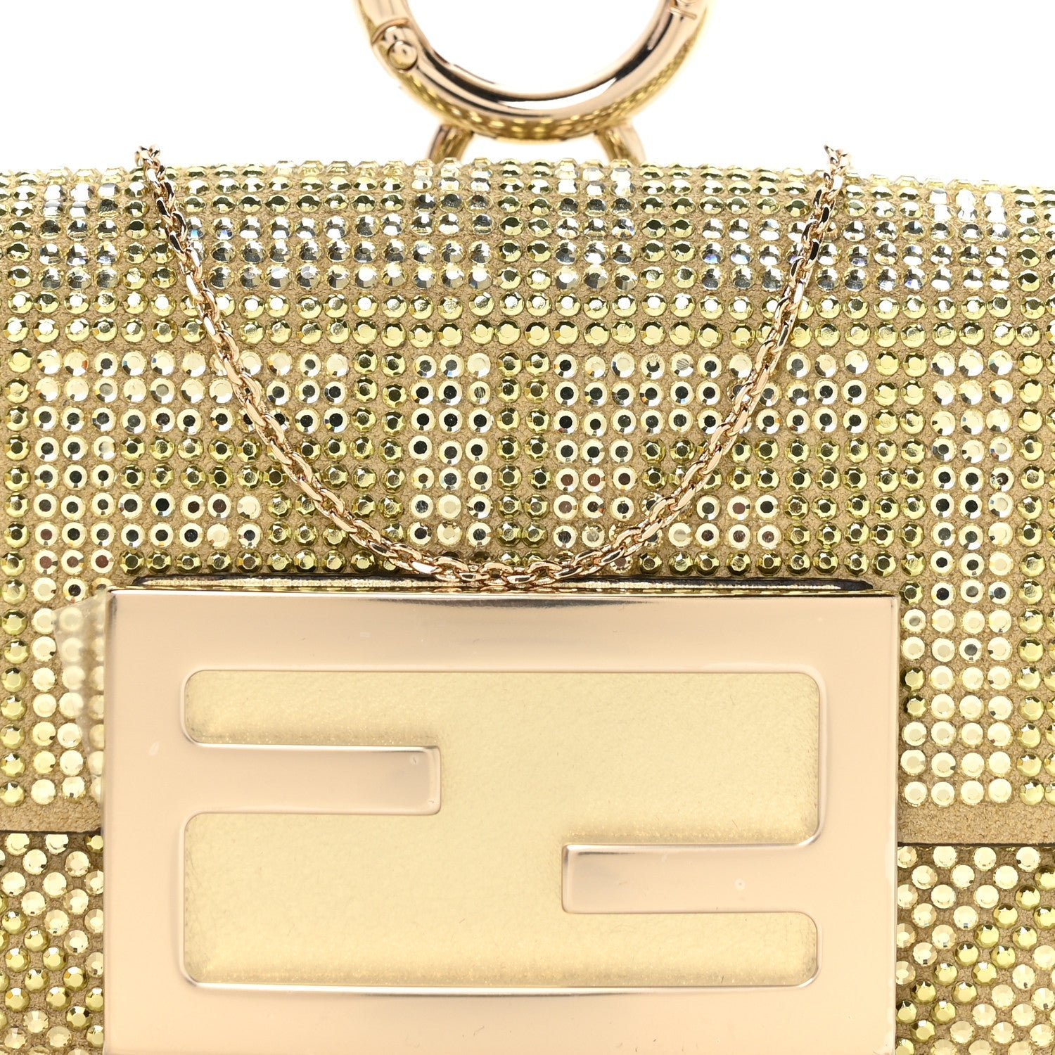 Crystal Vitello Laminato FF Nano Maxi Buckle Baguette Charm Light Gold