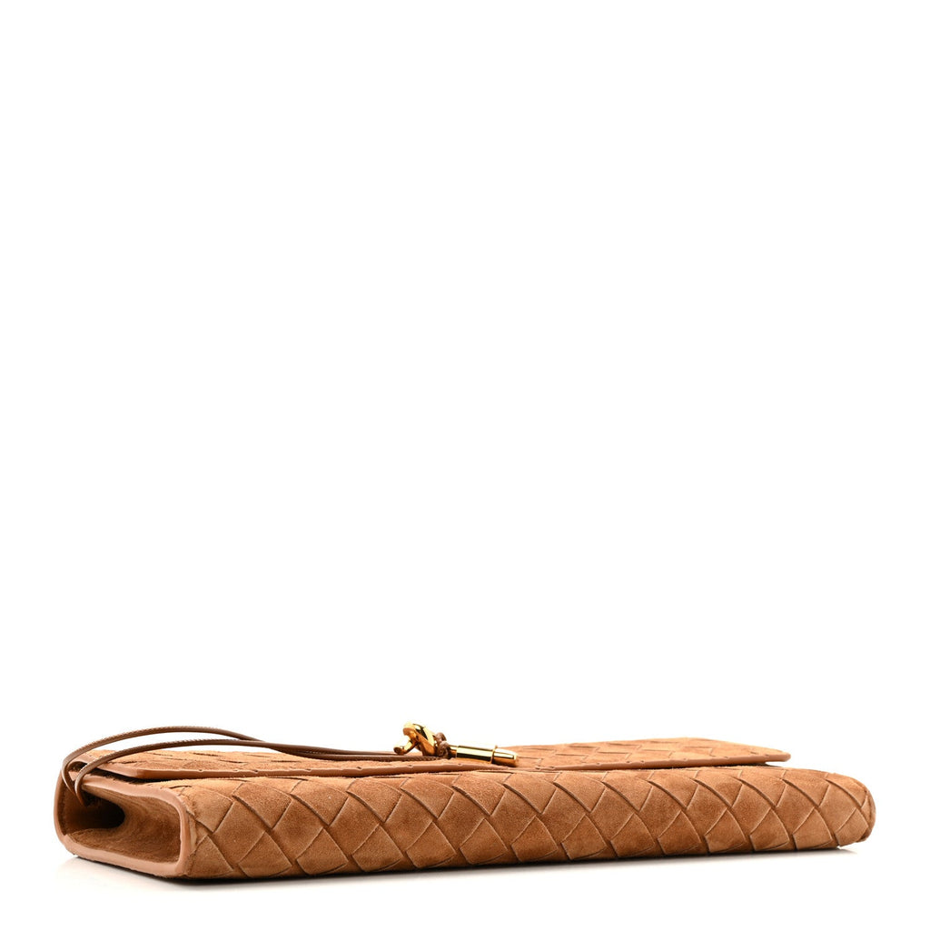 Suede Intrecciato Long Andiamo Top Handle Clutch Amber