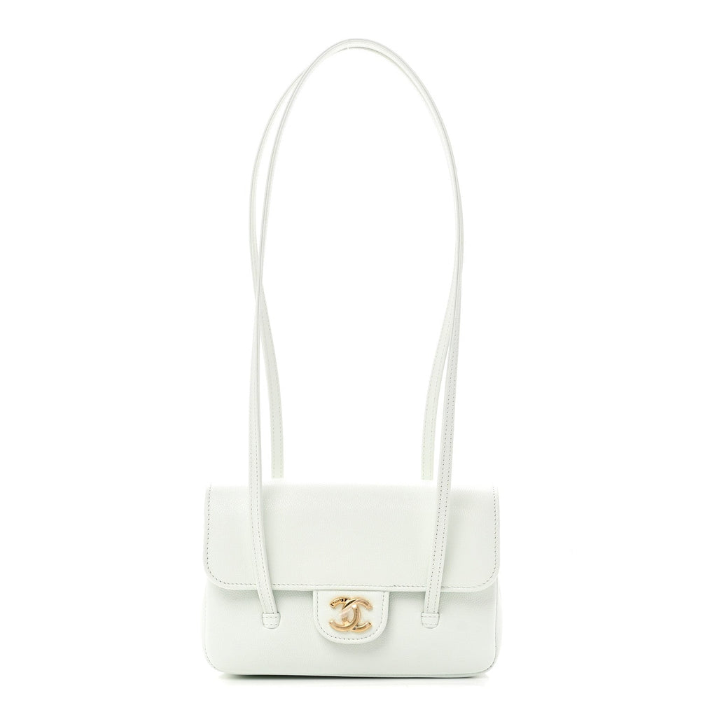 Shiny Caviar Mini Preppy Coco Shoulder Bag Light Blue