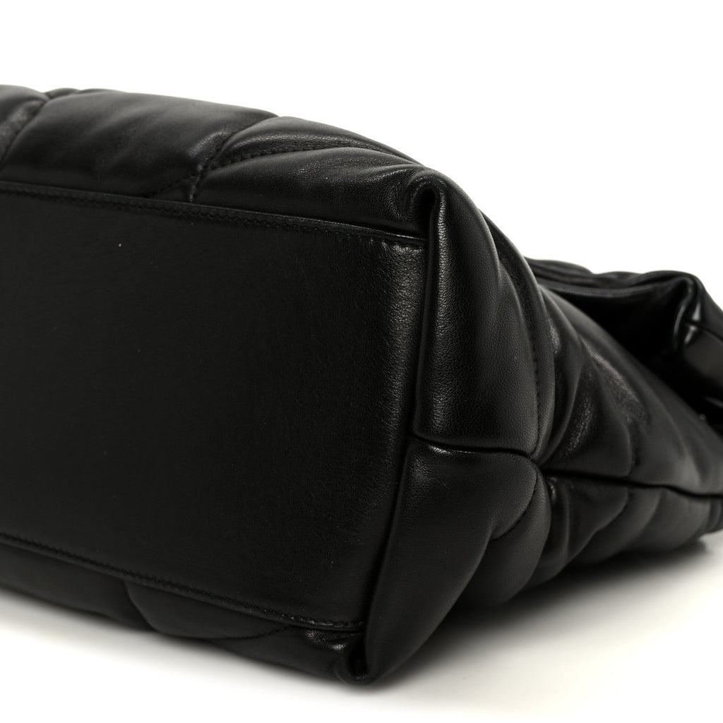 Lambskin Quilted Monogram Monochrome Medium Loulou Puffer Chain Satchel Black