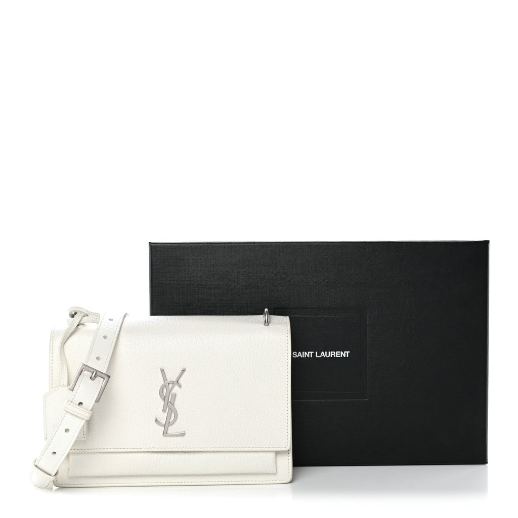 Grained Calfskin Medium Monogram Sunset Satchel White