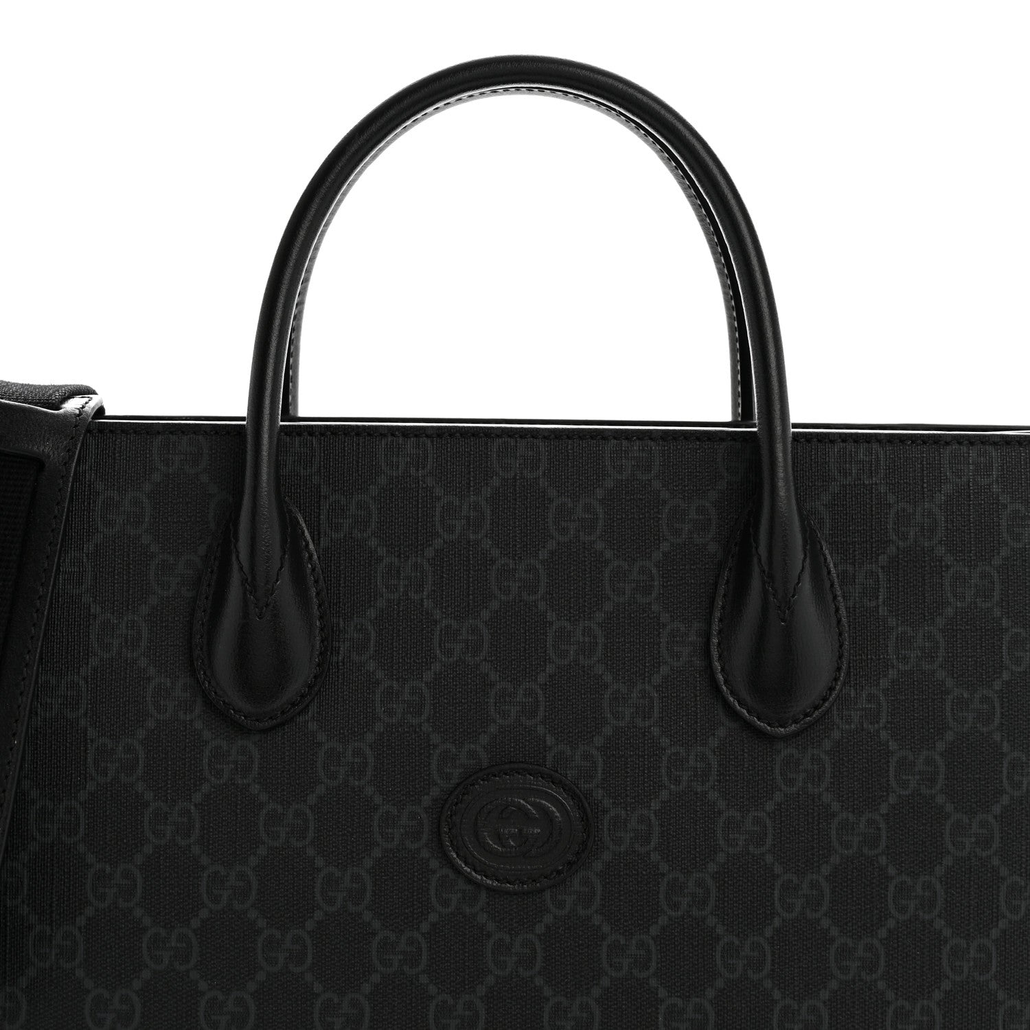 GG Supreme Monogram Azalea Calfskin Web Medium Retro Interlocking G Vertical Tote Bag Black