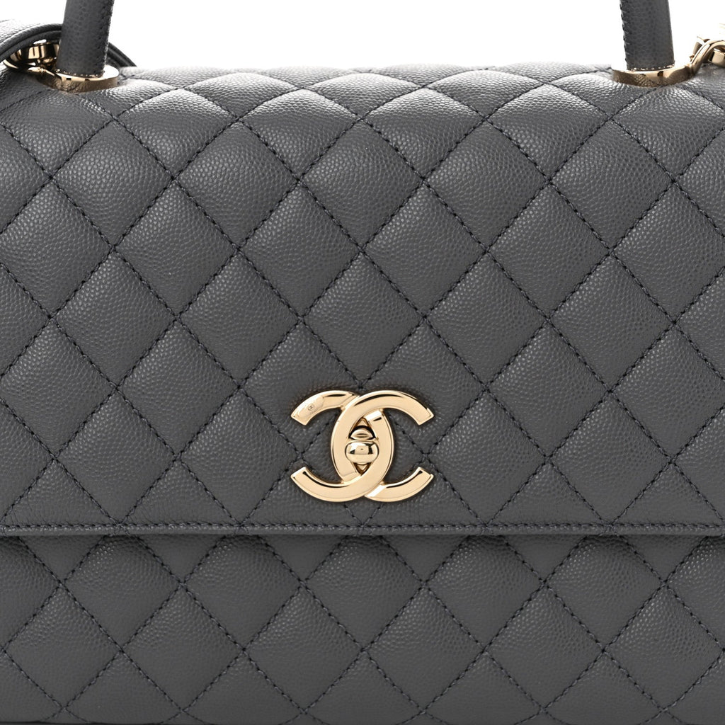 Caviar Quilted Small Coco Handle Flap Dark Grey