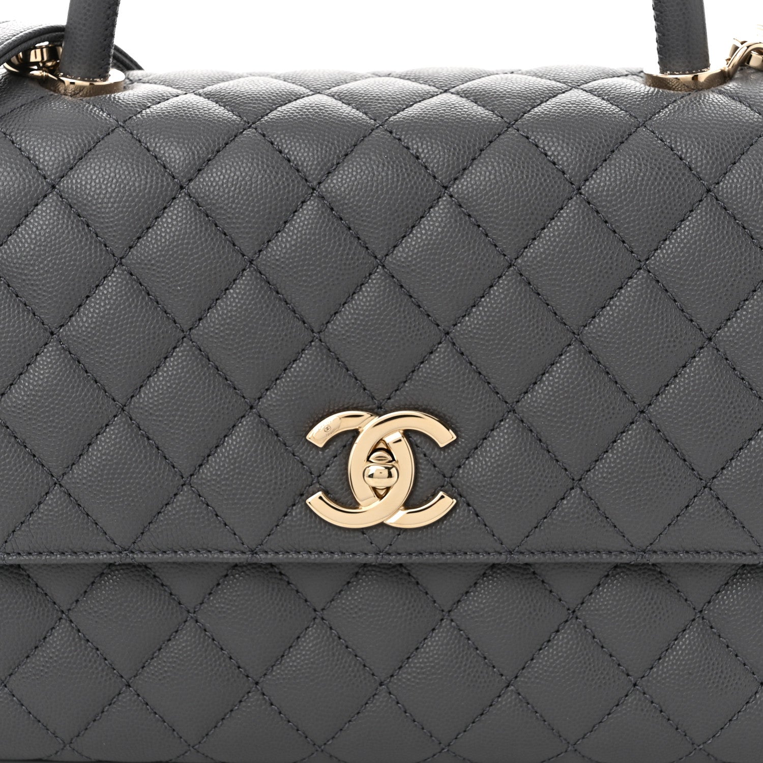 Caviar Quilted Small Coco Handle Flap Dark Grey