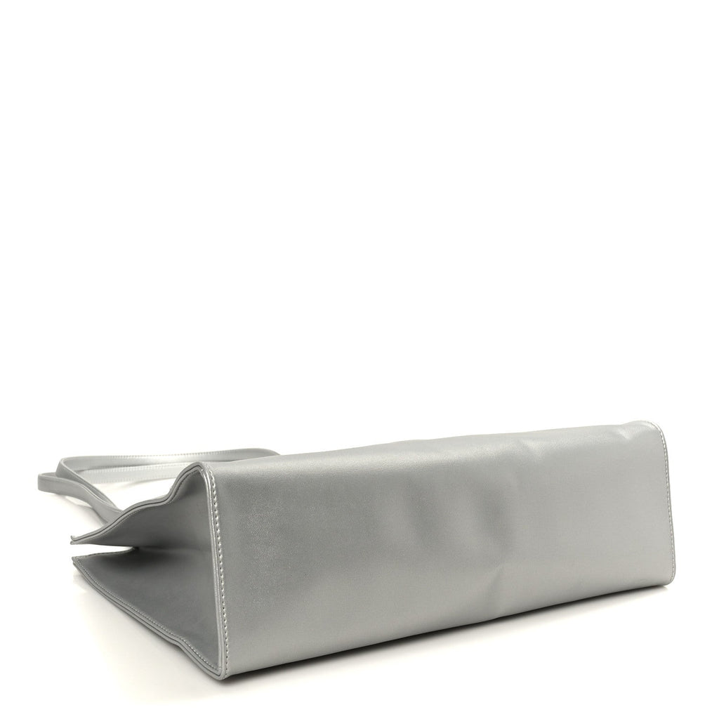 Metallic Vegan Leather Medium Shopping Bag Silver