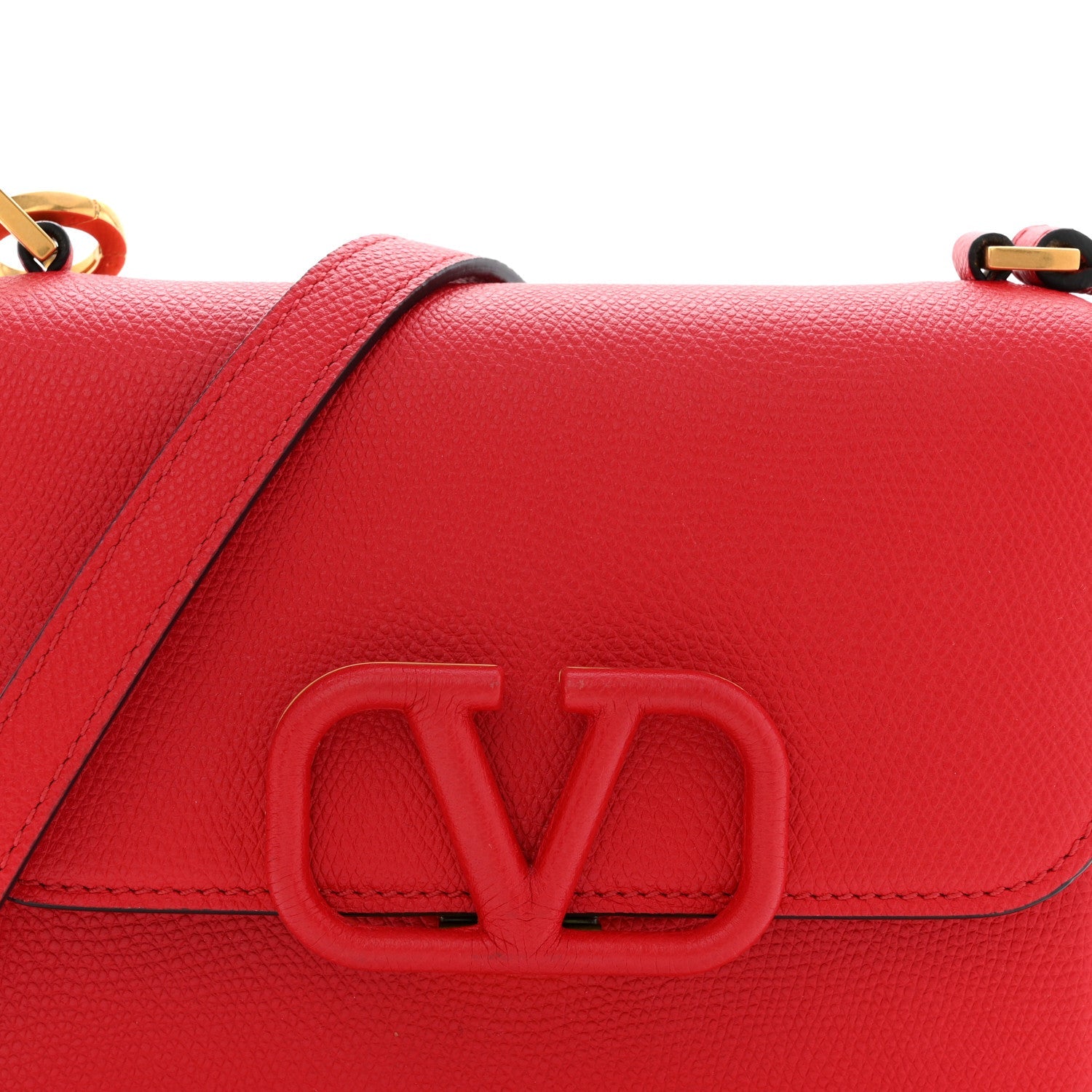 Grainy Calfskin Small VSling Shoulder Bag Red