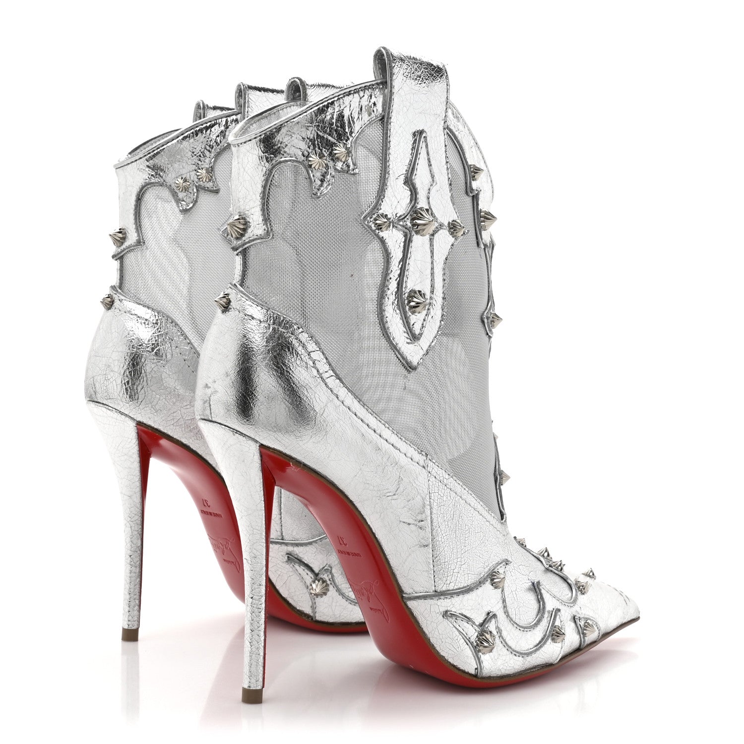 Metallic Calfskin Bootytiang Western 100 Boots 37 Silver
