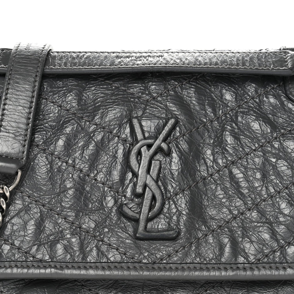 Crinkled Calfskin Matelasse Monogram Baby Niki Chain Satchel Storm