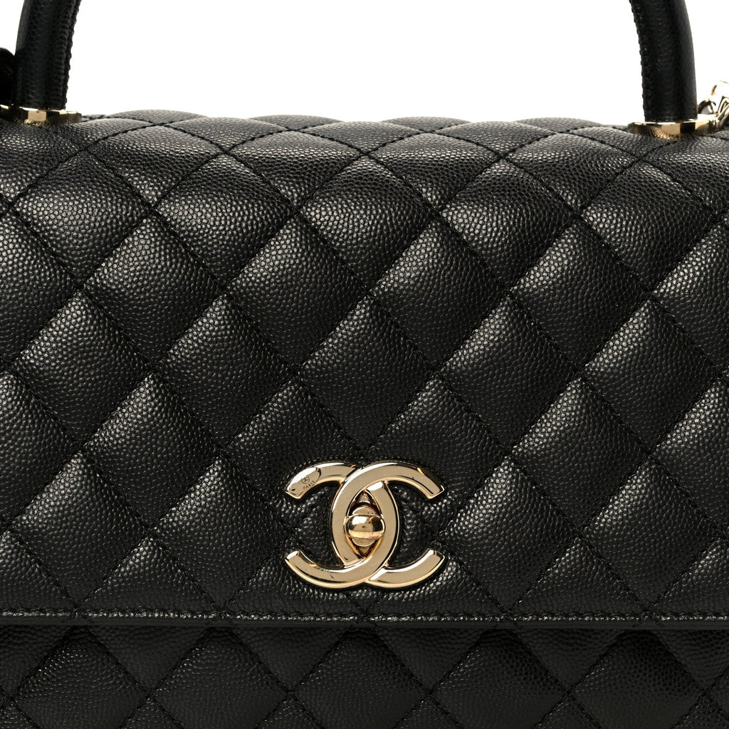 Caviar Quilted Small Coco Handle Flap Black