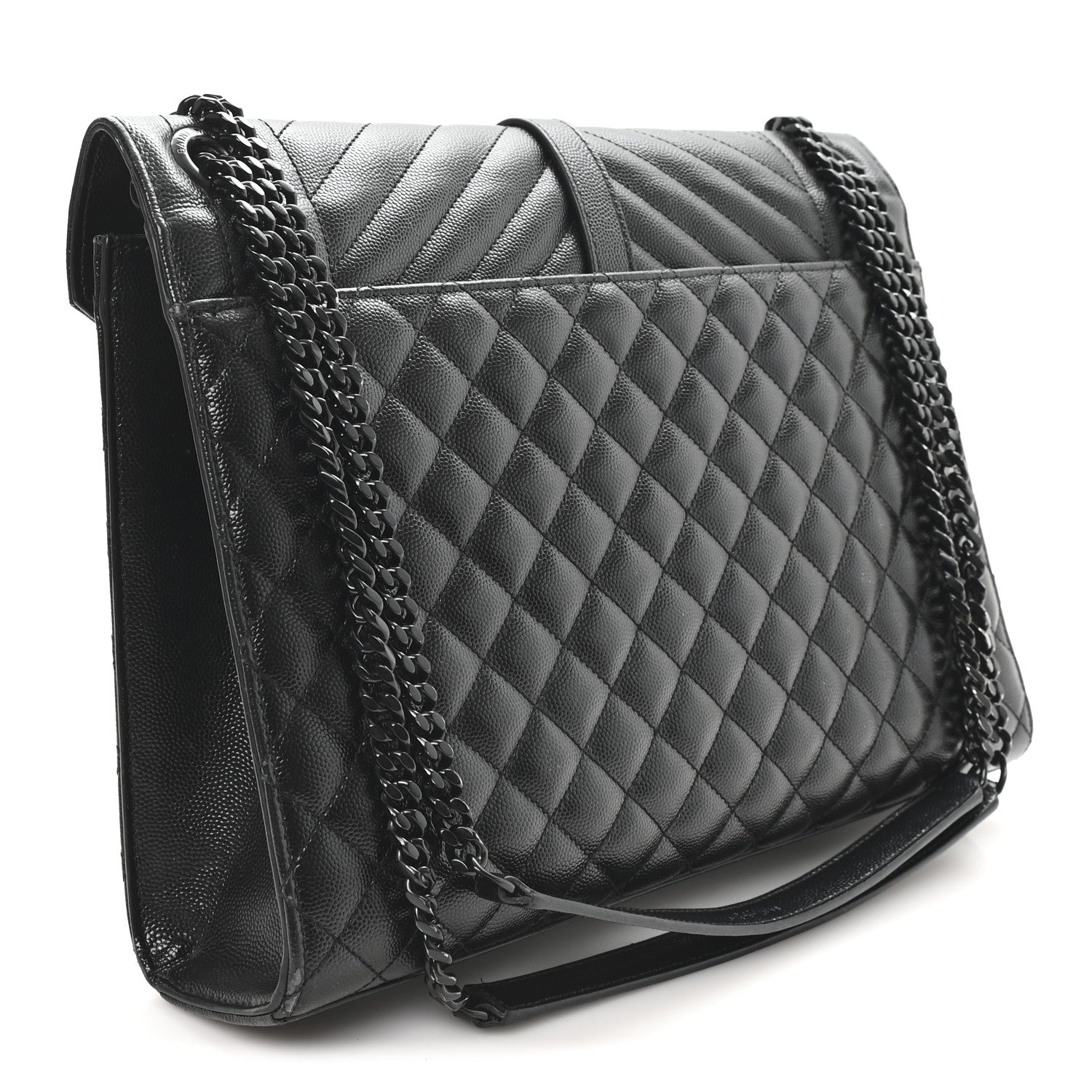 Grain De Poudre Textured Mixed Matelasse Large Triquilt Monogram Monochrome Satchel Black