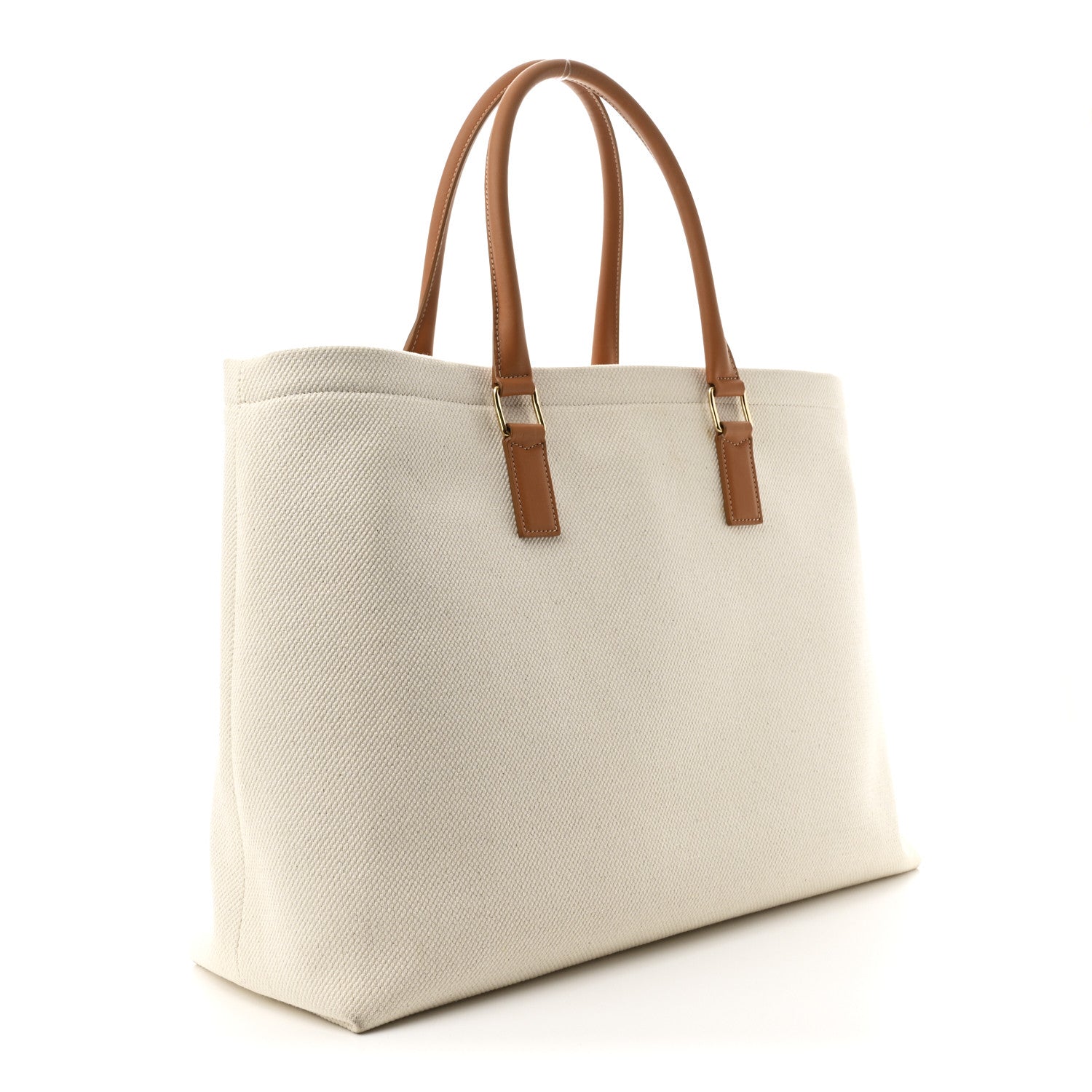 Canvas Calfskin Horizontal Cabas Natural Tan