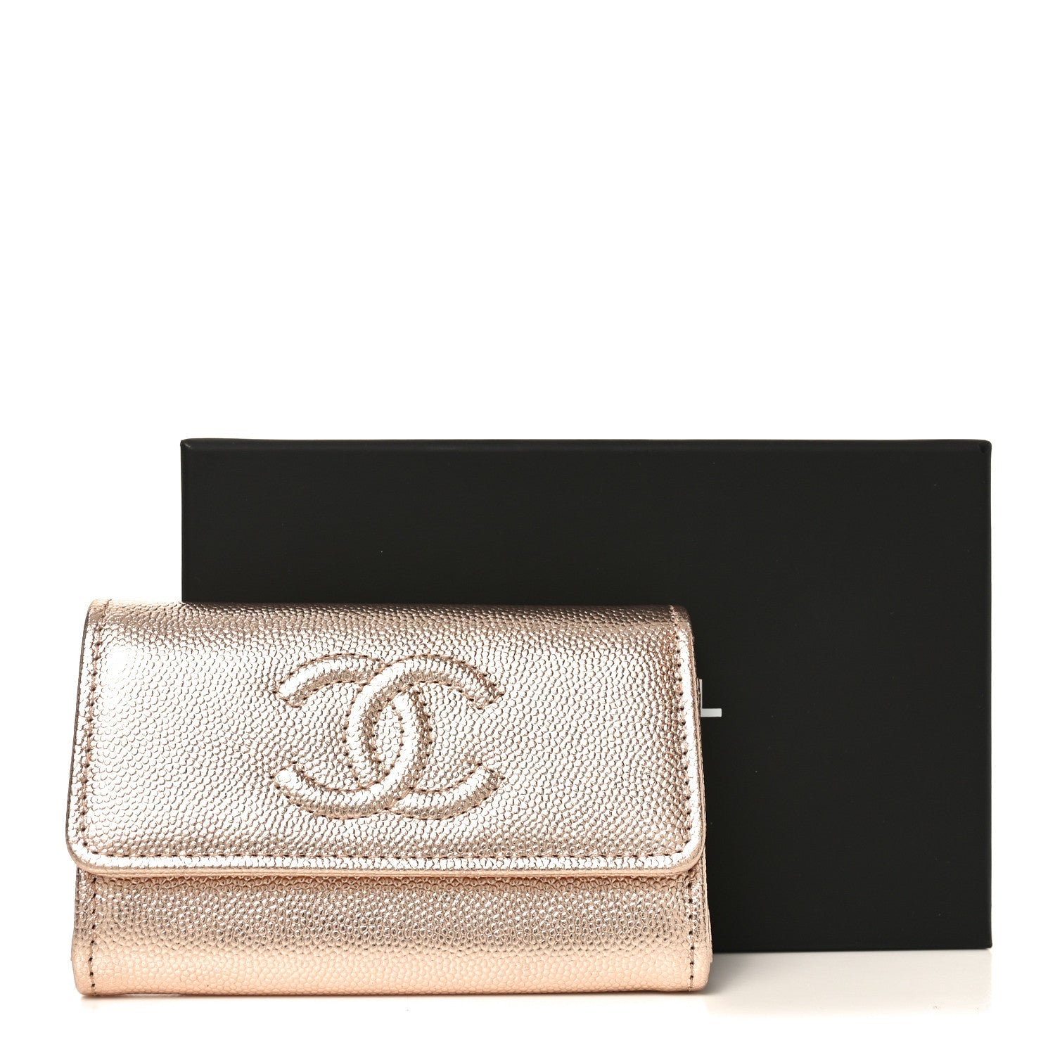 Metallic Caviar Quilted CC Flap  Holder Copper