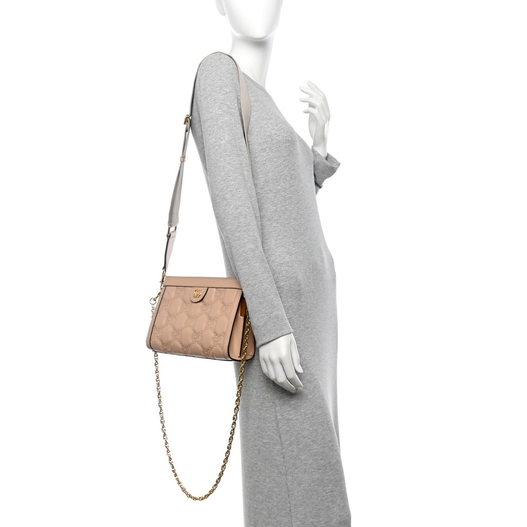 Calfskin GG Matelasse Small Slim Chain Shoulder Bag Perfect Pink Natural