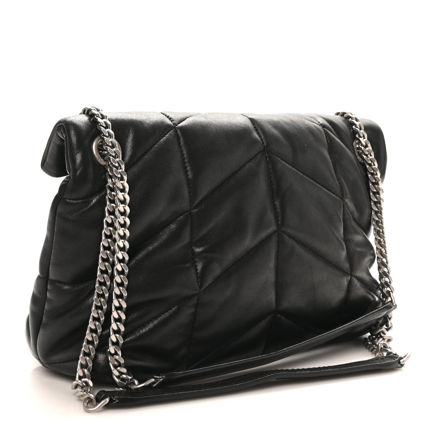 Lambskin Quilted Small Loulou Puffer Monogram Chain Satchel Black
