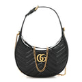 Calfskin Matelasse Chevron Mini GG Marmont Half Moon Hobo Black