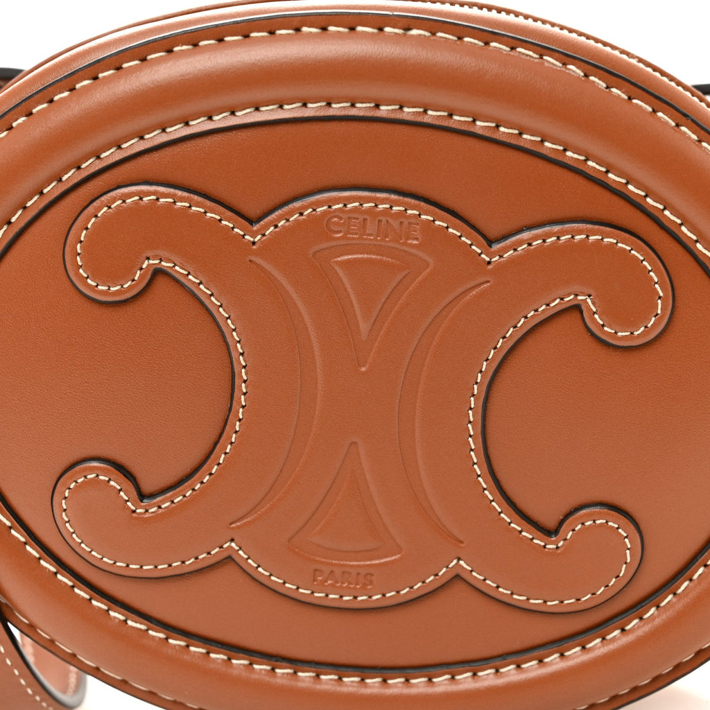 Smooth Calfskin Cuir Small Triomphe Oval Crossbody Purse Tan