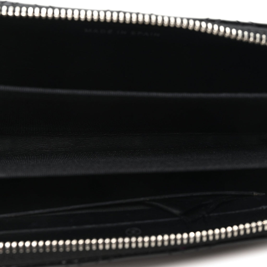 Patent Quilted Double Stitched Zip Around Wallet Black