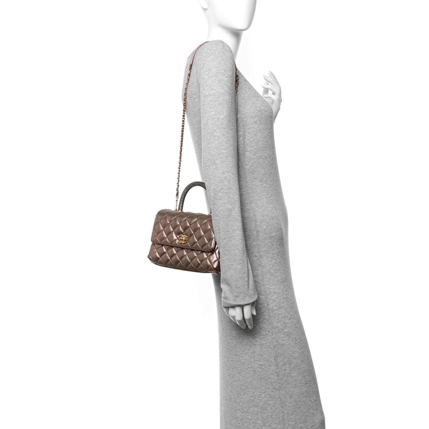 Metallic Caviar Quilted Mini Coco Handle Flap Gold