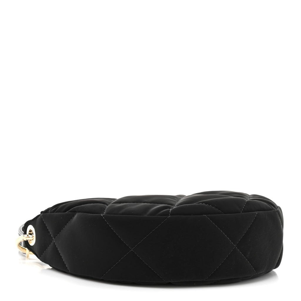 Velvet Effect Nylon Shiny Crumpled Calfskin Coco Neige Quilted Clutch With Chain Black