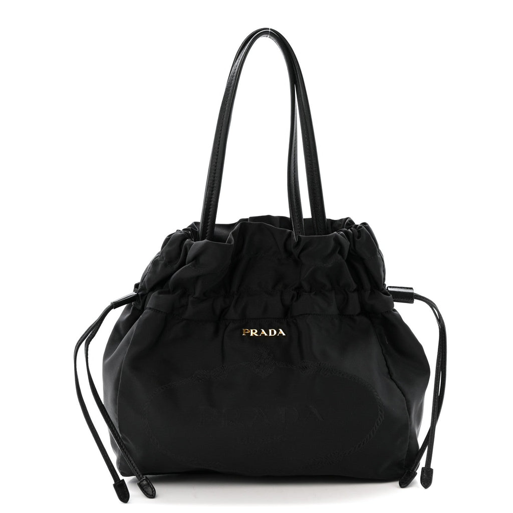 Tessuto Nylon Jacquard Logo Drawstring Tote Black