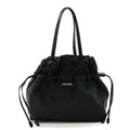 Tessuto Nylon Jacquard Logo Drawstring Tote Black