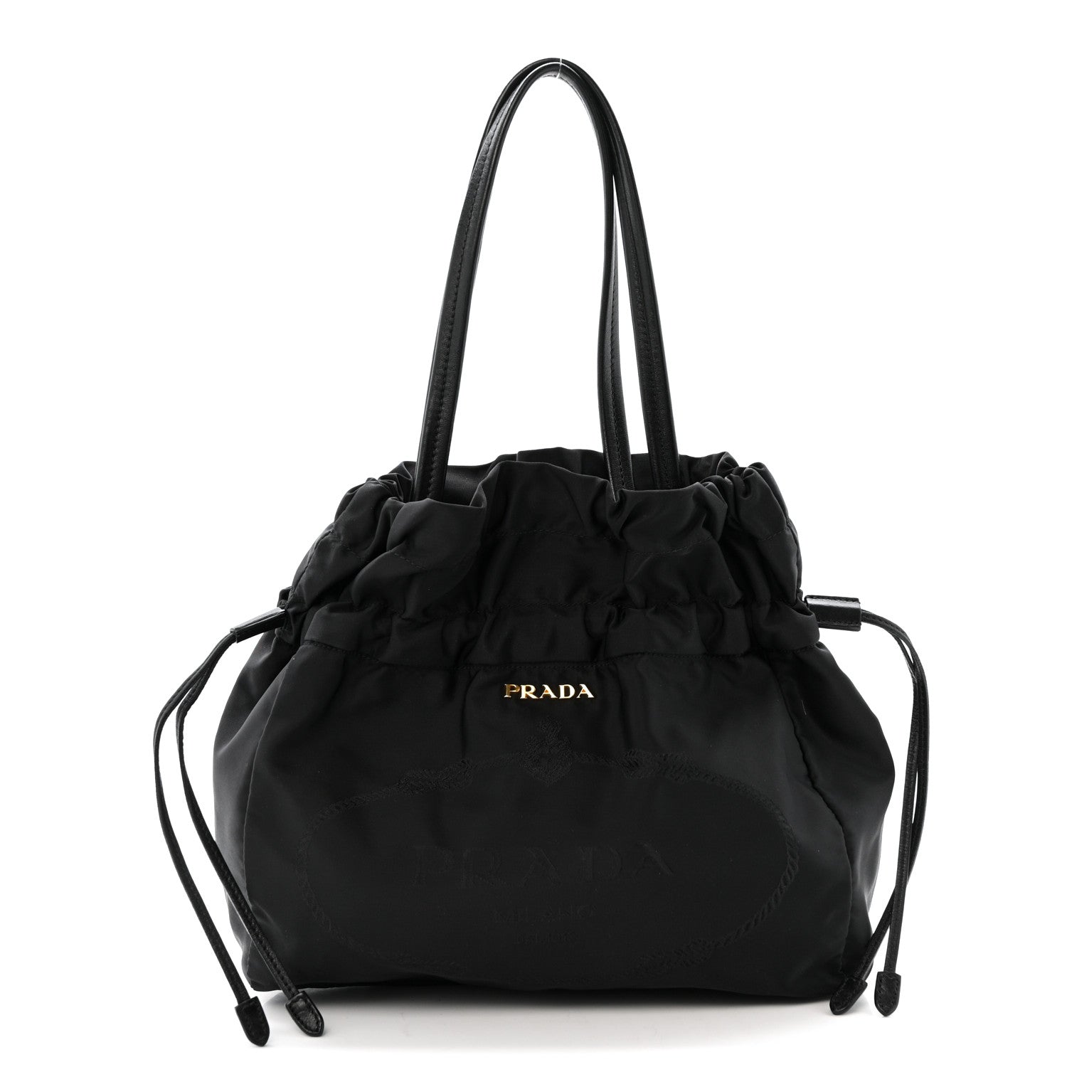 Tessuto Nylon Jacquard Logo Drawstring Tote Black