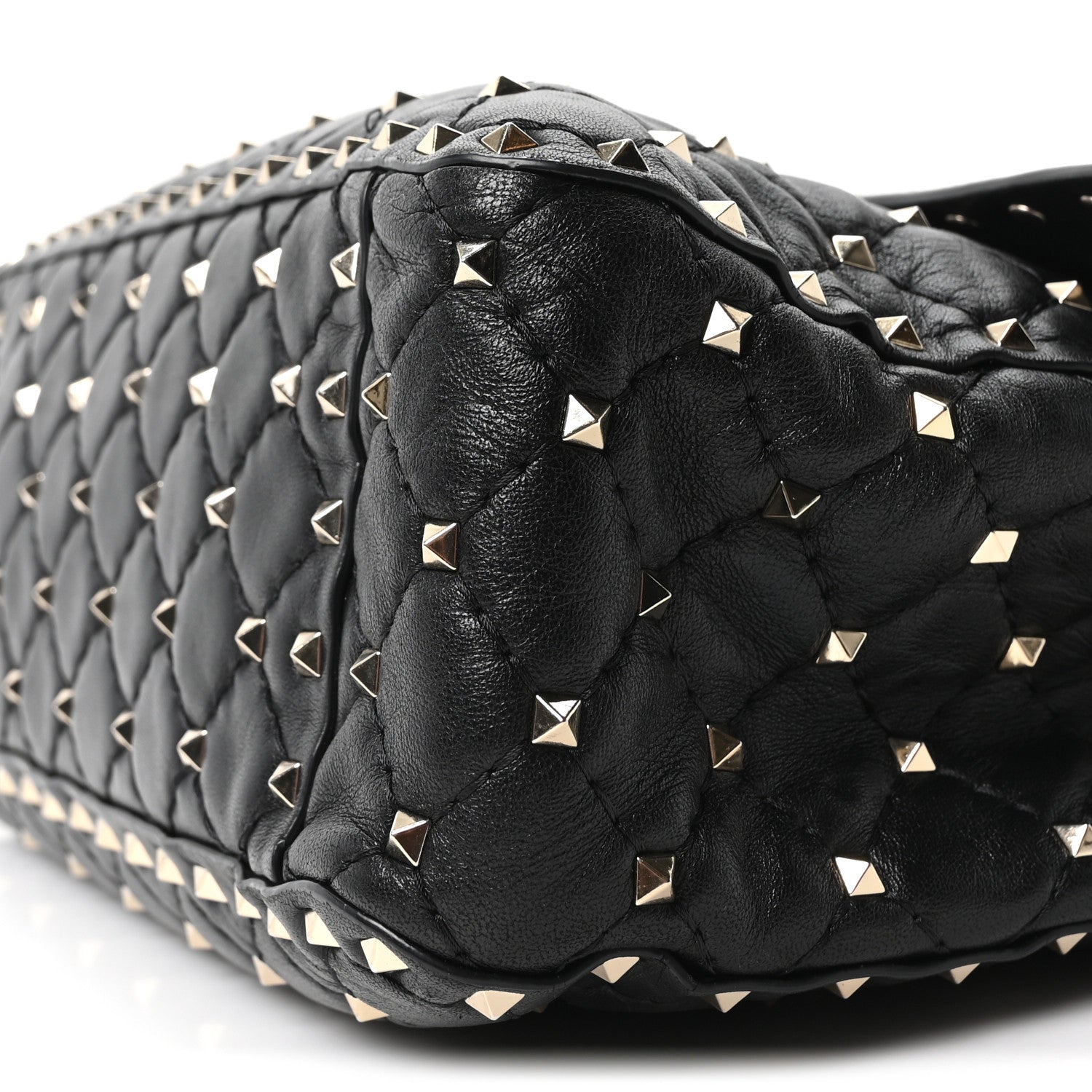 Craquele Nappa Large Rockstud Spike Shoulder Bag Black