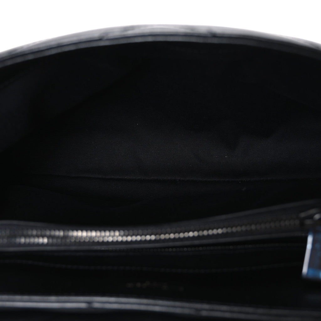 Calfskin Y Quilted Monogram Monochrome Medium Loulou Chain Satchel Black