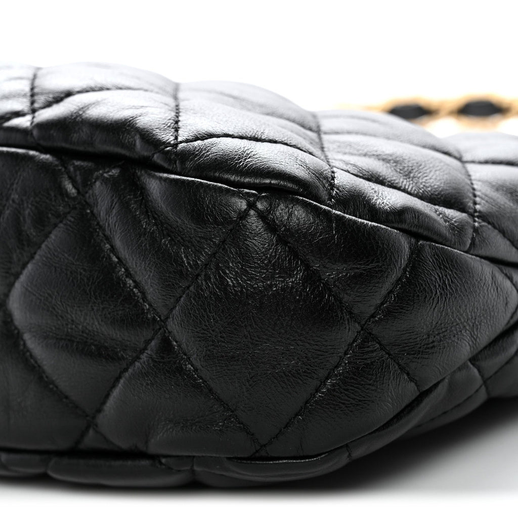 Lambskin Quilted Large CC Links Hobo Black