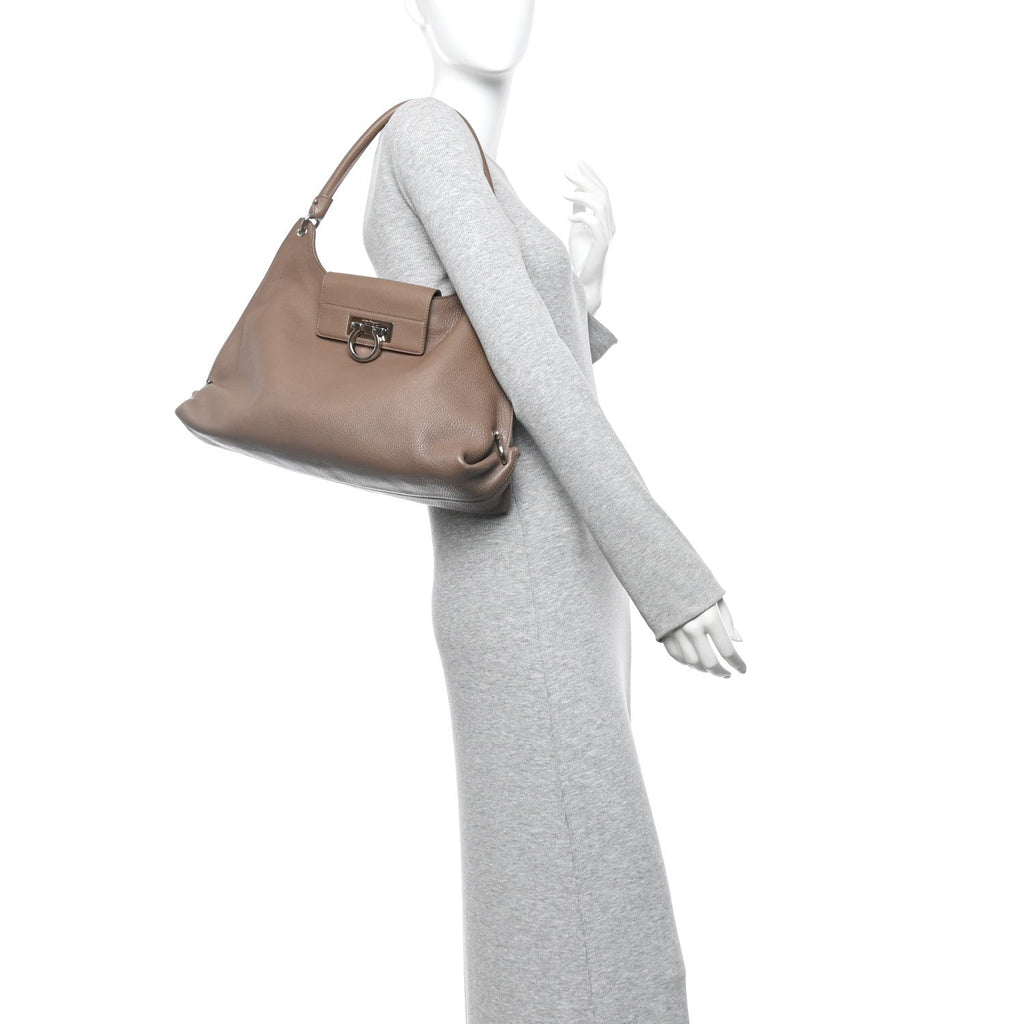 Calfskin Fanisa Gancini Large Hobo Beige