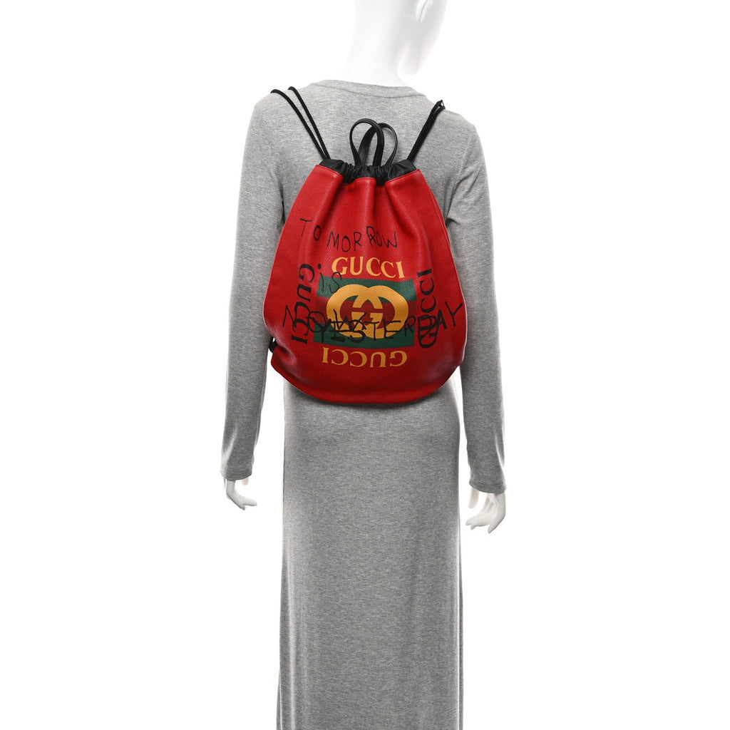 Calfskin Coco Capitan Logo Drawstring Backpack Hibiscus Red