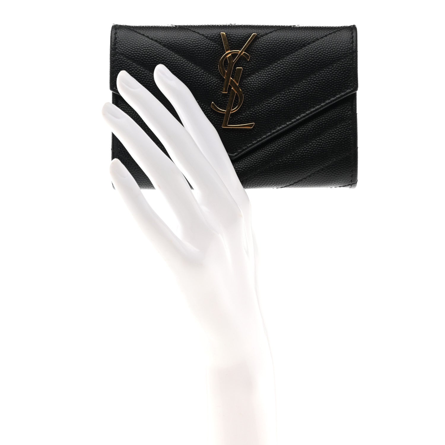 Grain De Poudre Matelasse Chevron Small Monogram Envelope Wallet Black