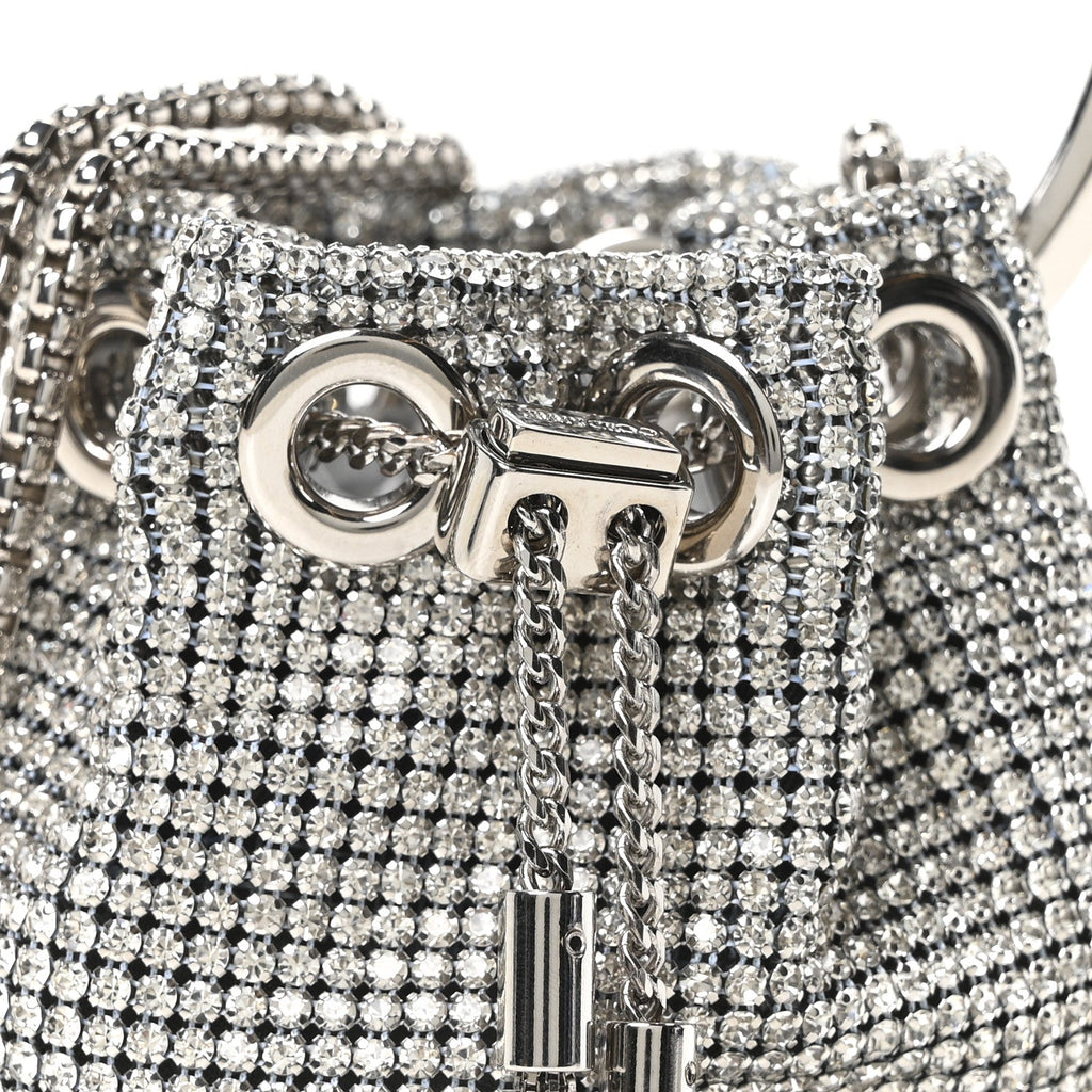 Satin Crystal Embellished Micro Bon Bon Bag Silver