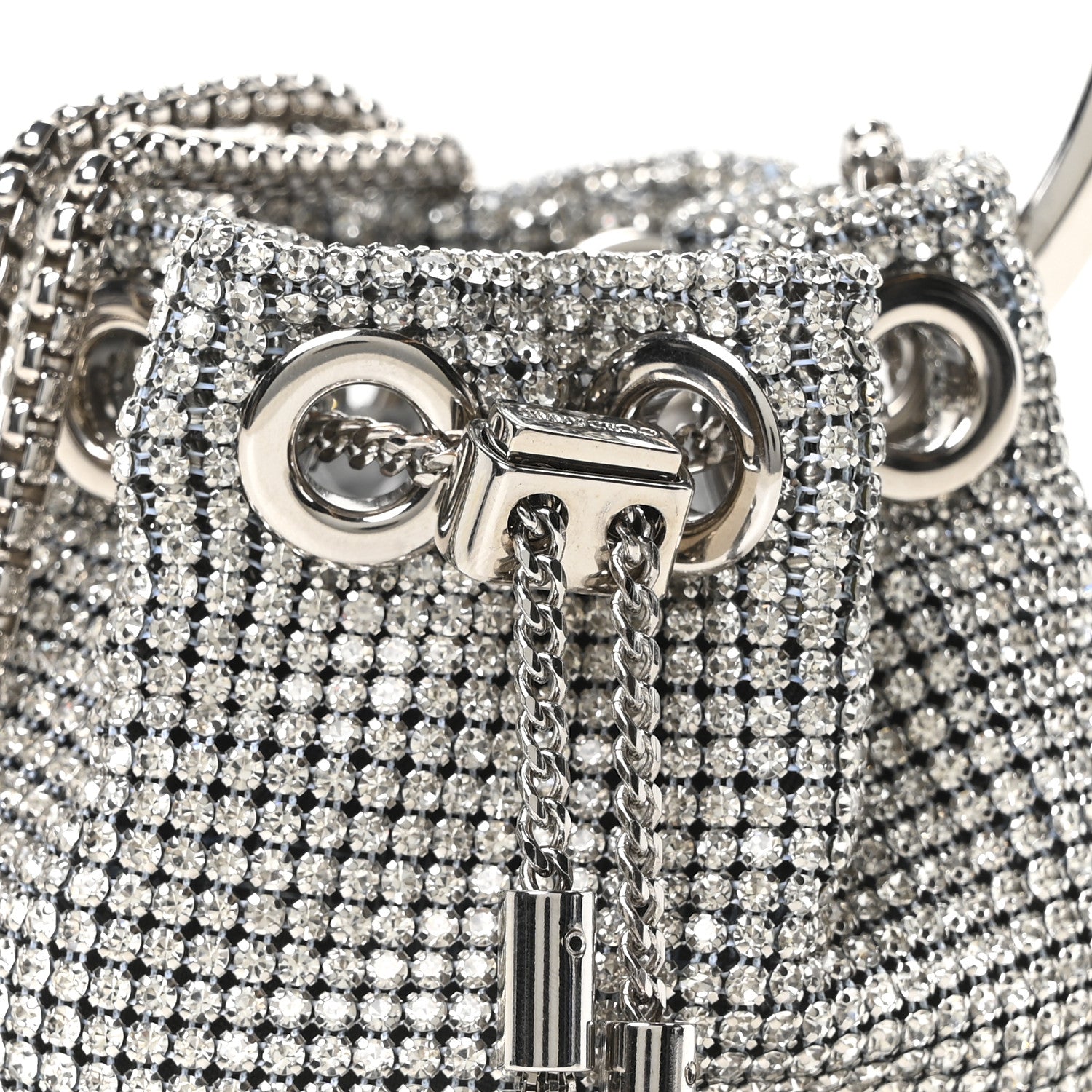 Satin Crystal Embellished Micro Bon Bon Bag Silver
