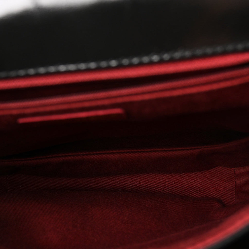 Glazed Calfskin Quilted Medium Bubble CC Flap Black