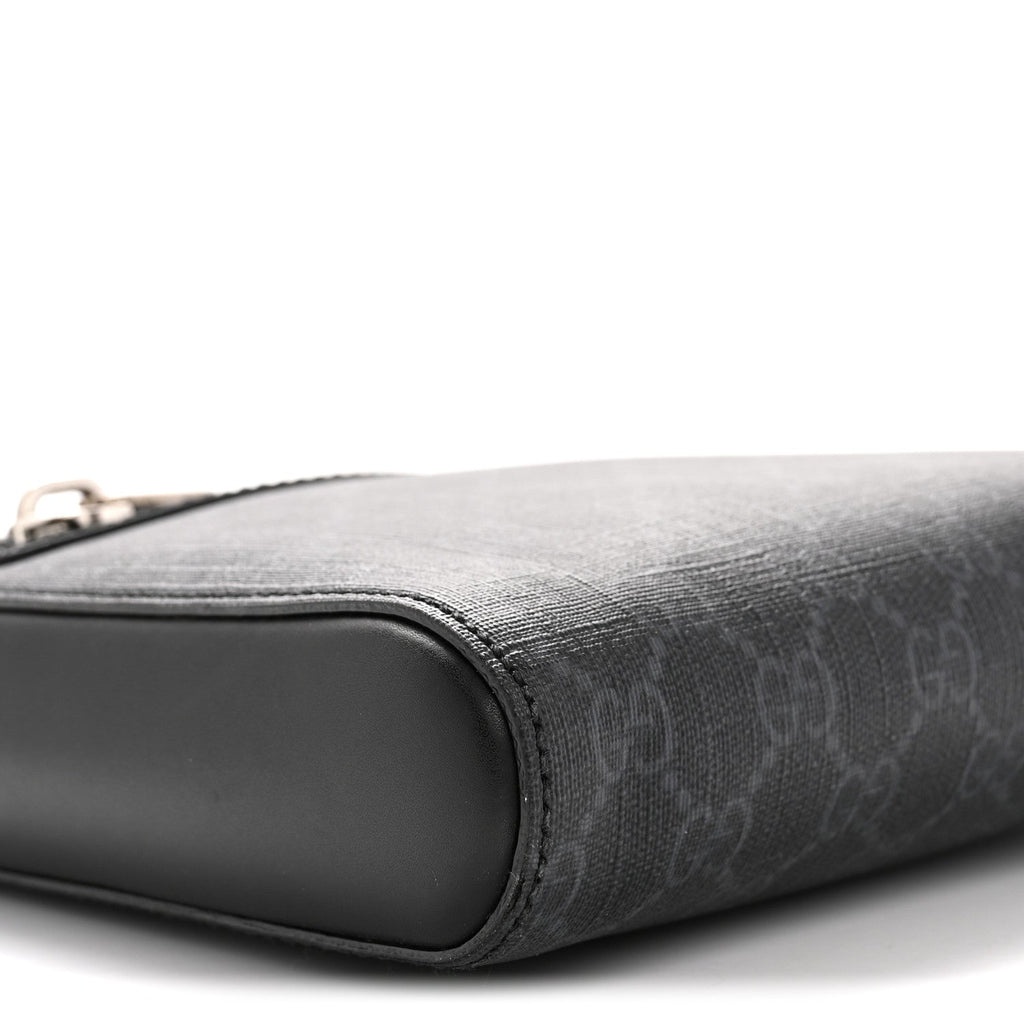 GG Supreme Monogram Web Small Flat Messenger Bag Black Grey