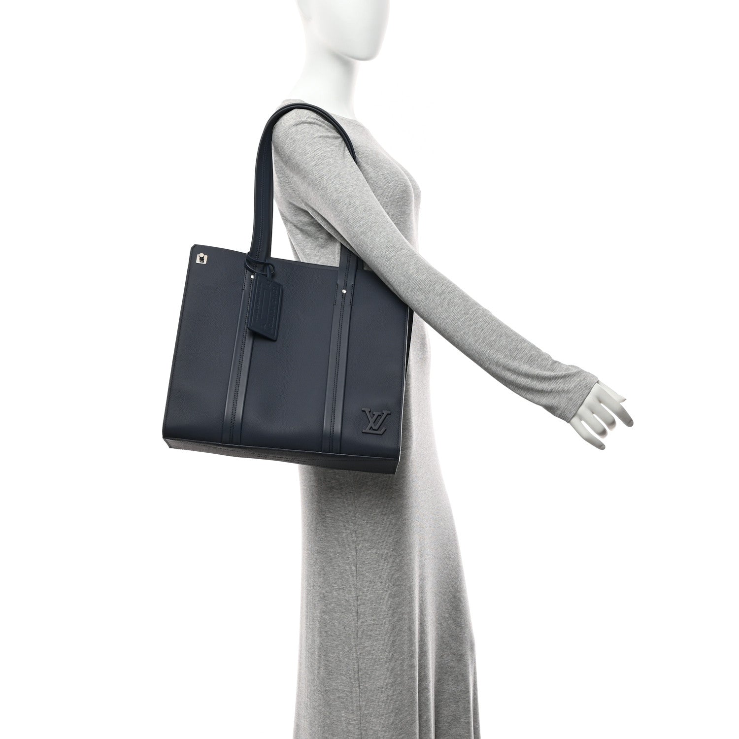 Grained Calfskin LV Aerogram Tote Navy