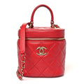 Lambskin Quilted Trendy Vanity Case Red