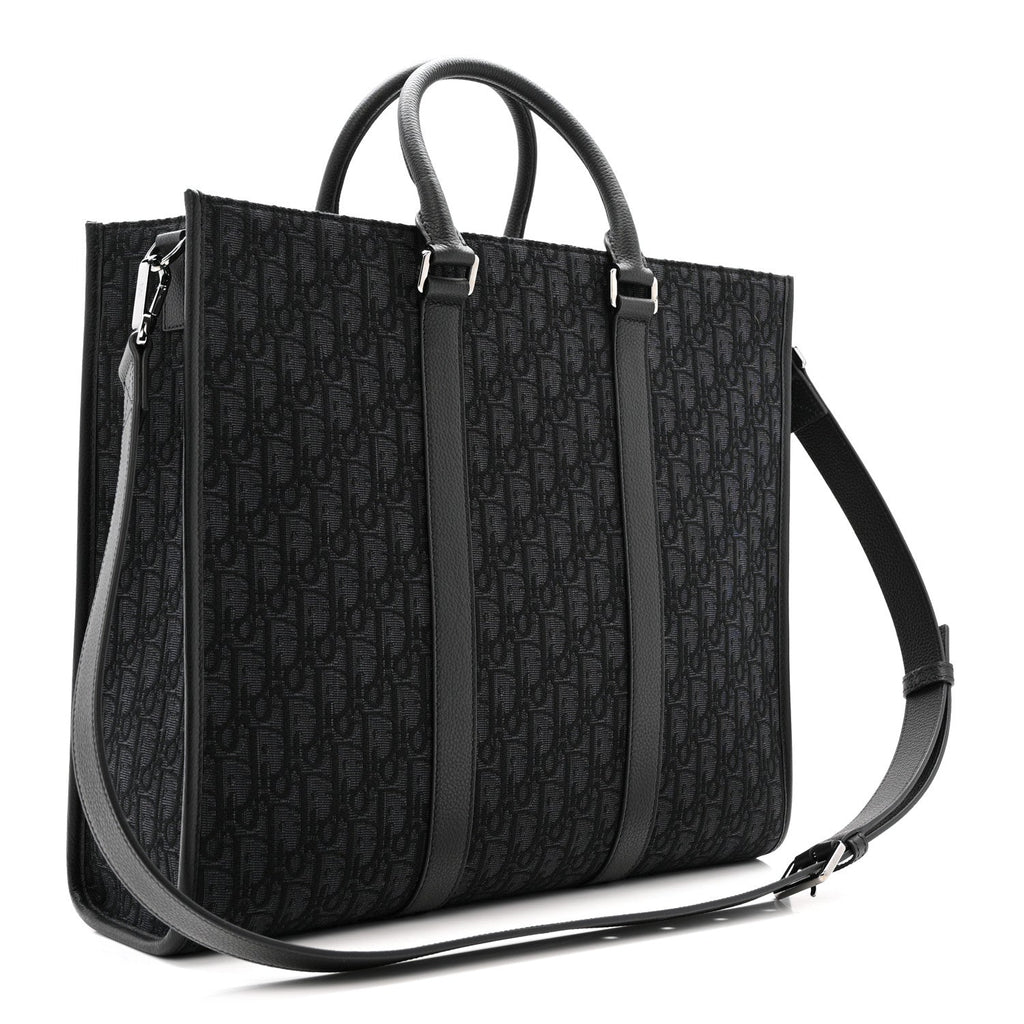 Oblique Grained Calfskin East West Tote Black