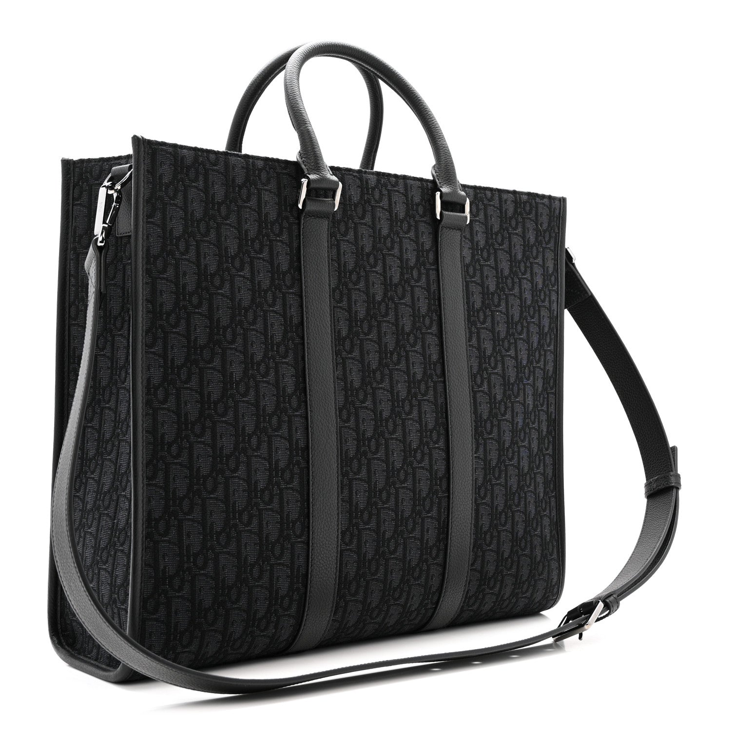 Oblique Grained Calfskin East West Tote Black