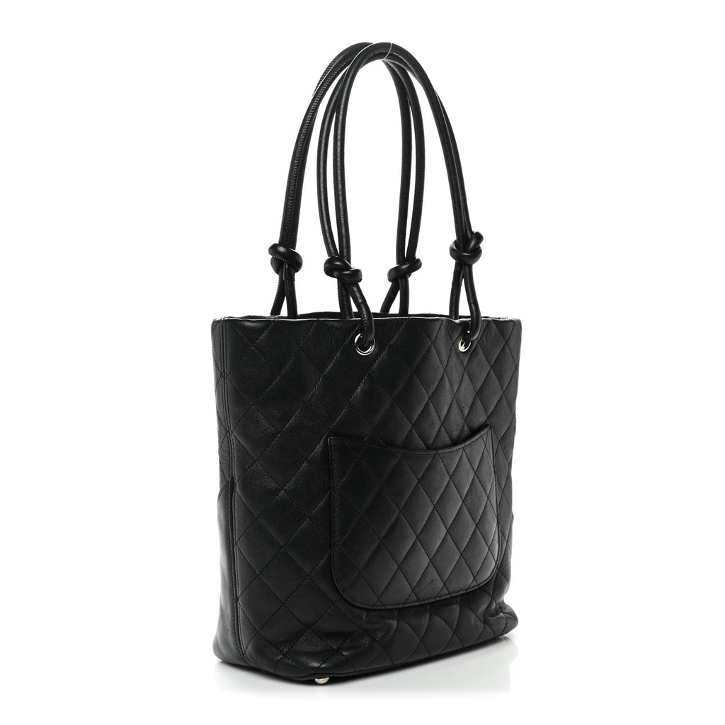 Calfskin Quilted Medium Cambon Tote Black White