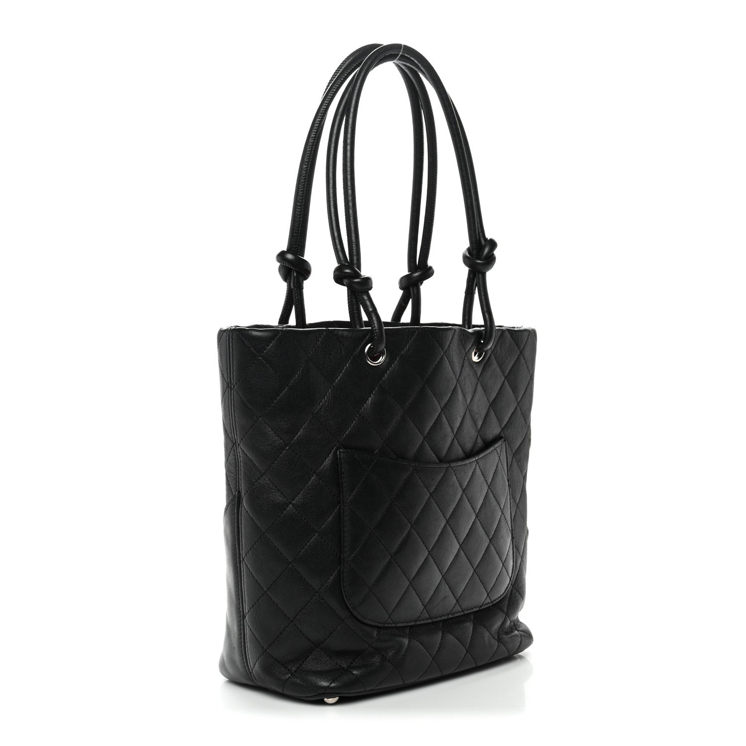 Calfskin Quilted Medium Cambon Tote Black White