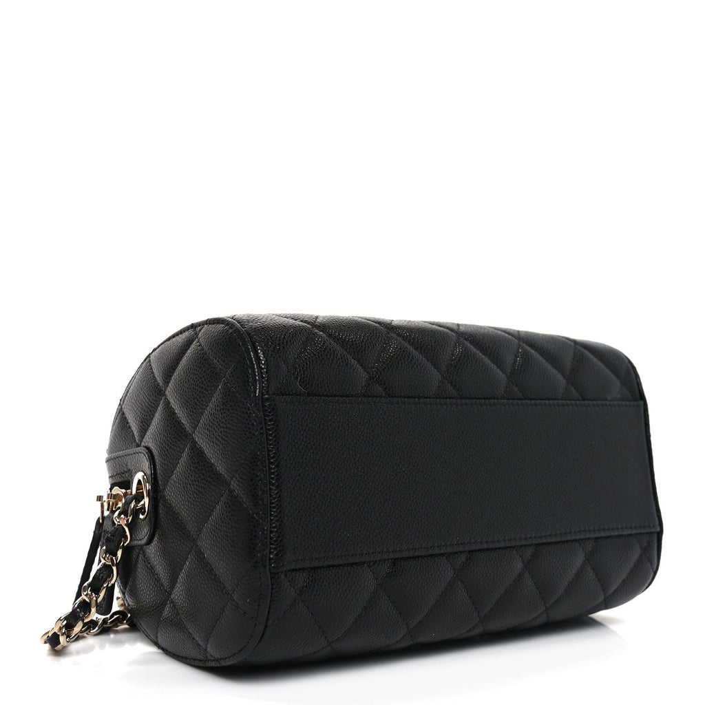 Caviar Quilted Barrel Clutch With Chain Black