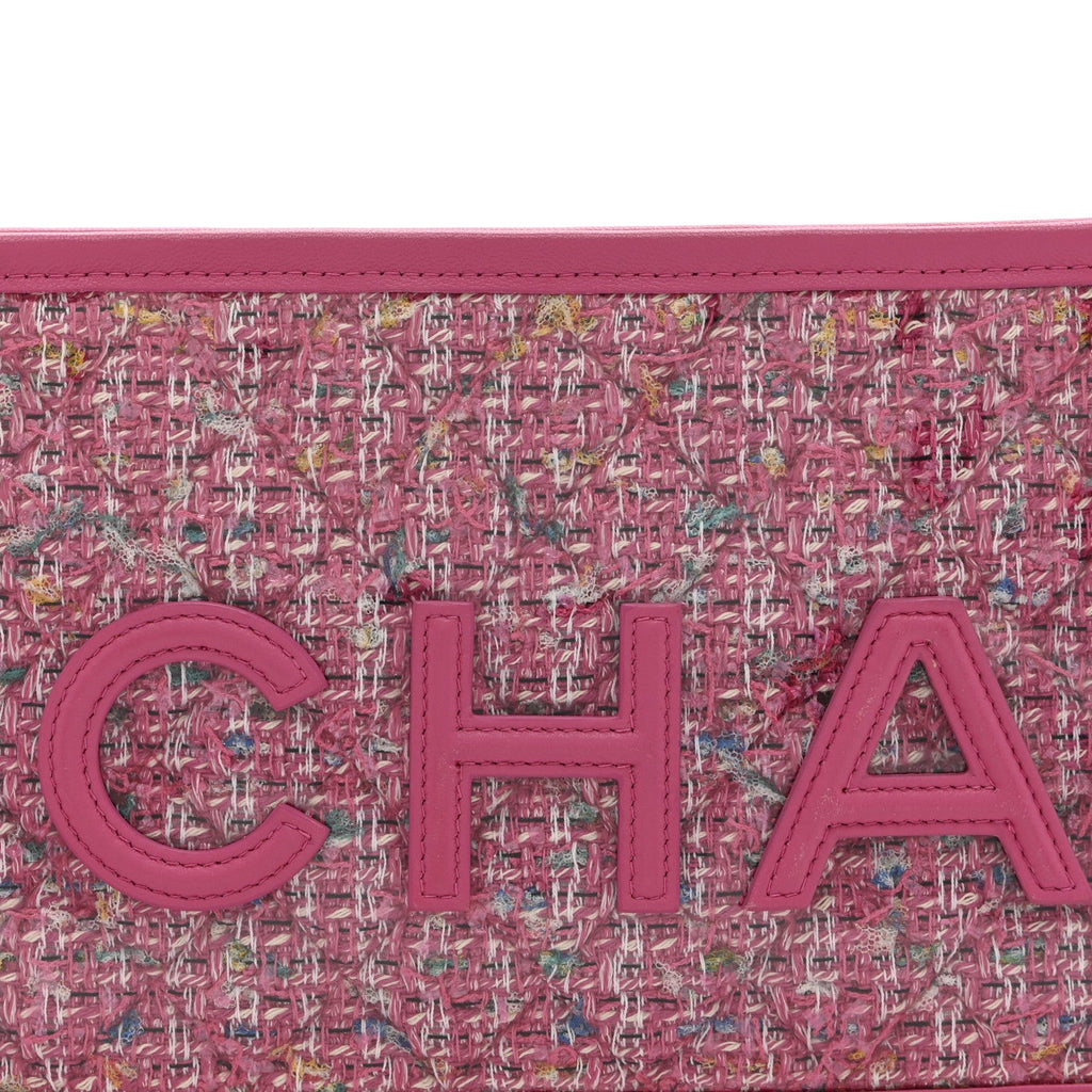 Tweed PVC Lambskin Wristlet Pouch Pink